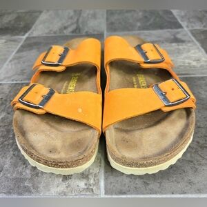BIRKENSTOCK ARIZONA NUBUCK LEATHER SANDALS.